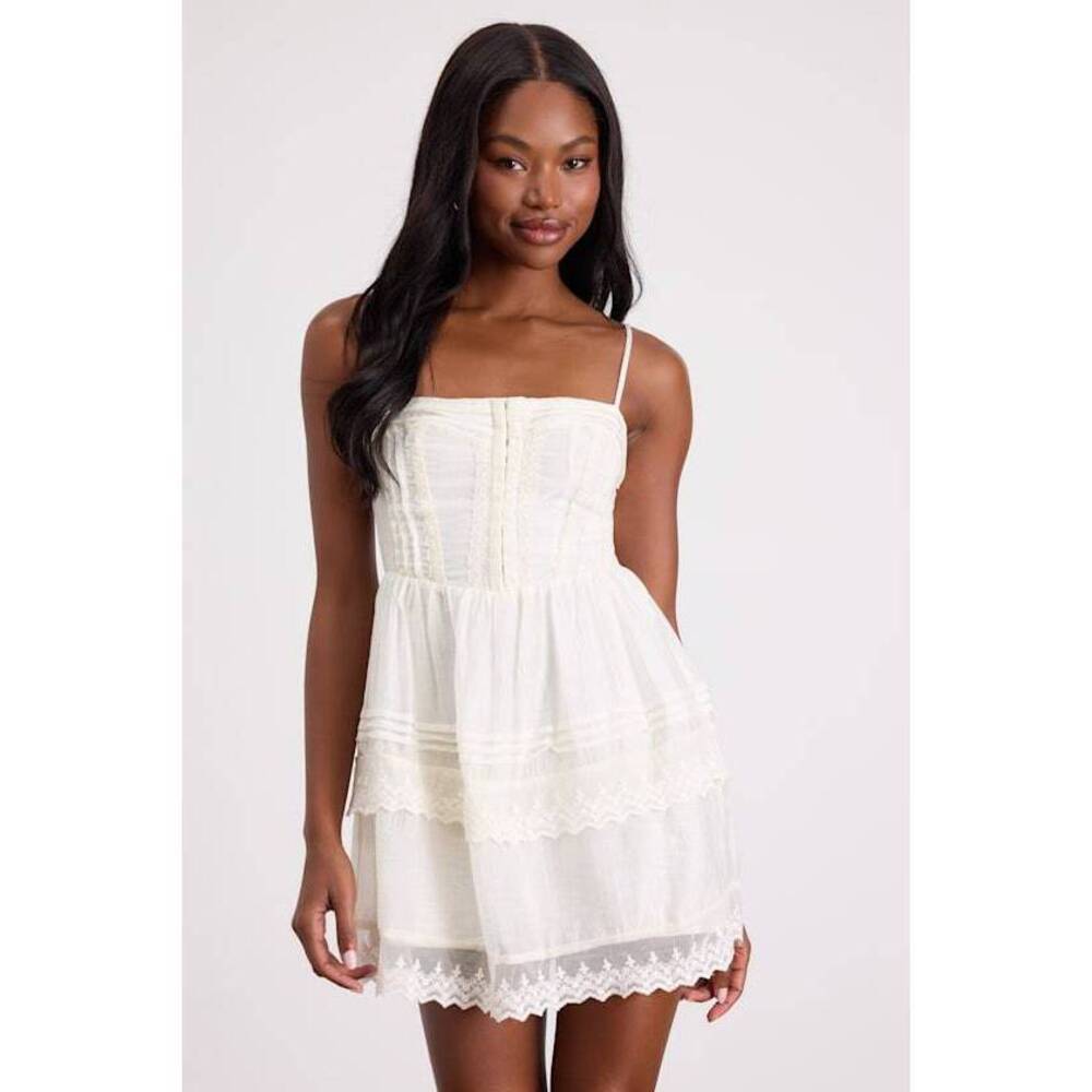Lulus Abby White Lace Tiered Mini Dress - Size L